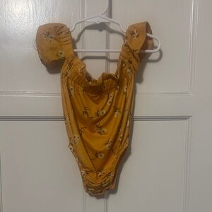 Girls Yellow Floral One-Piece Bodysuit with Ruffle Straps